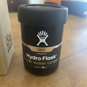 Hydro Flask Beer Glass 12oz Black Stainless Steel Cooler Cup Logo Insulated New